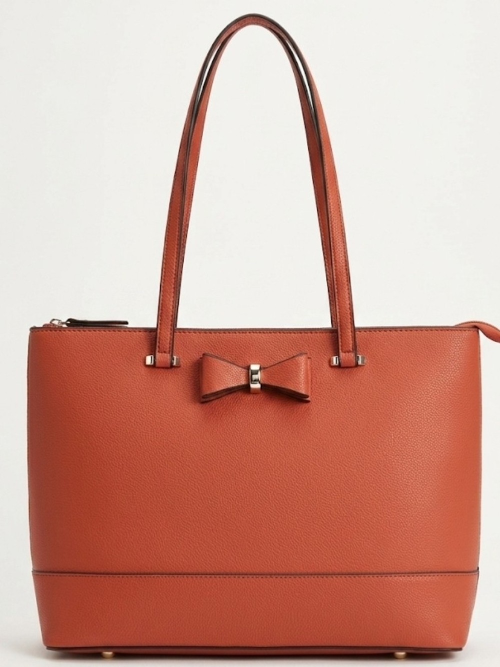 Terracotta Rust Faux Leather Bow Tote Bag